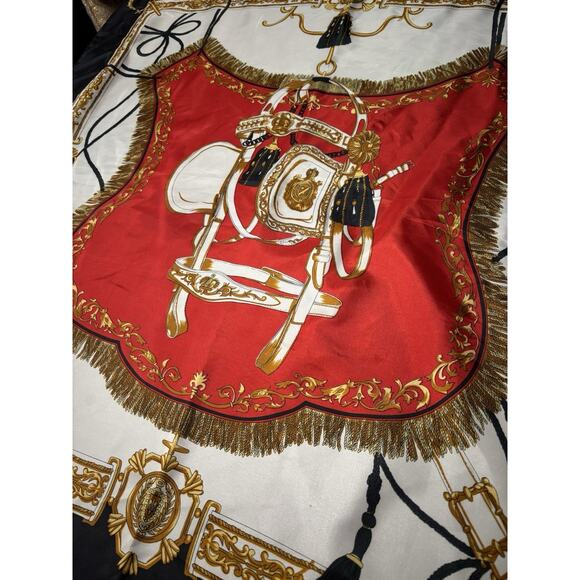 Vintage Square Scarf Equestrian Red Gold Medallions BOHO Renaissance Royalcore - Picture 2 of 5